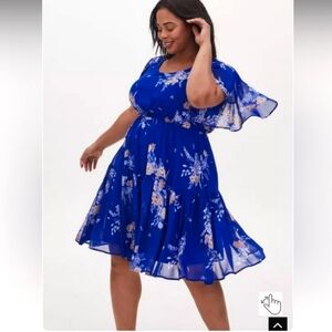 Torrid Chiffon Blue Floral Skater Dress Sz 4X